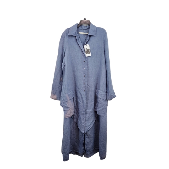 Cynthia Ashby Women's 100% Linen Asymmetrical Lagenlook Coat Oversized Dress - M